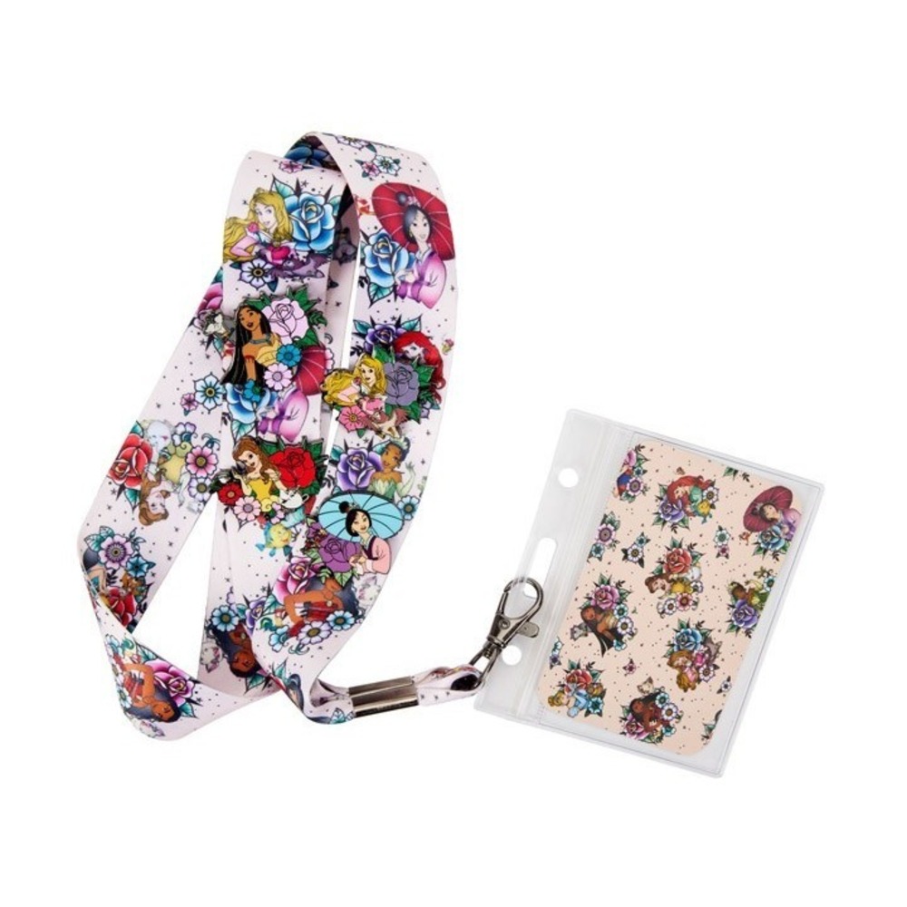 Disney Princess Loungefly Tattoo Lanyard Card Holder and 4 Pins, NEW